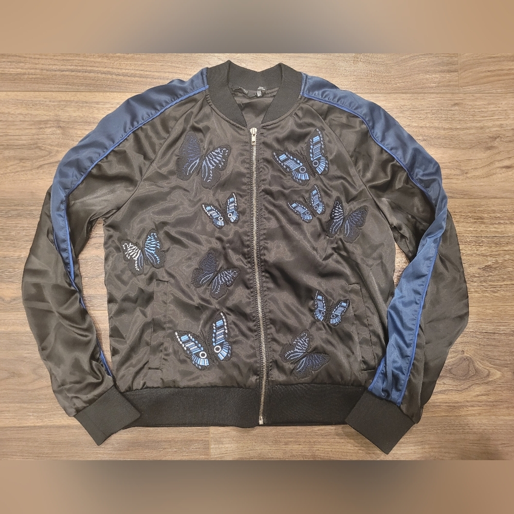 Black and Blue Butterfly Embroidered Jacket